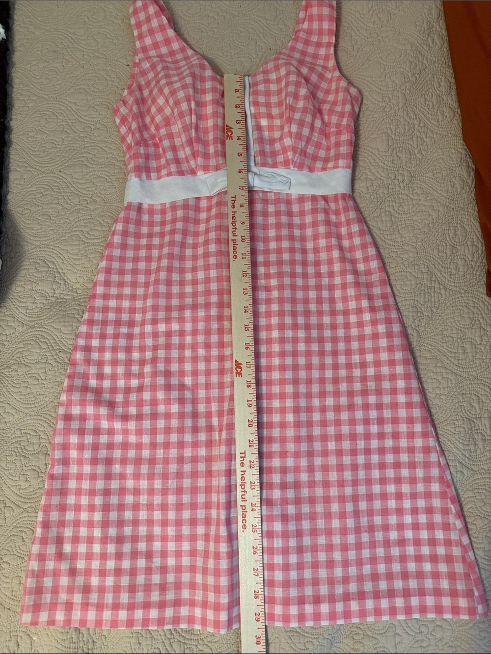 VINTAGE handmade Sleeveless Pink Gingham Belted Dress - Picture 8 of 10